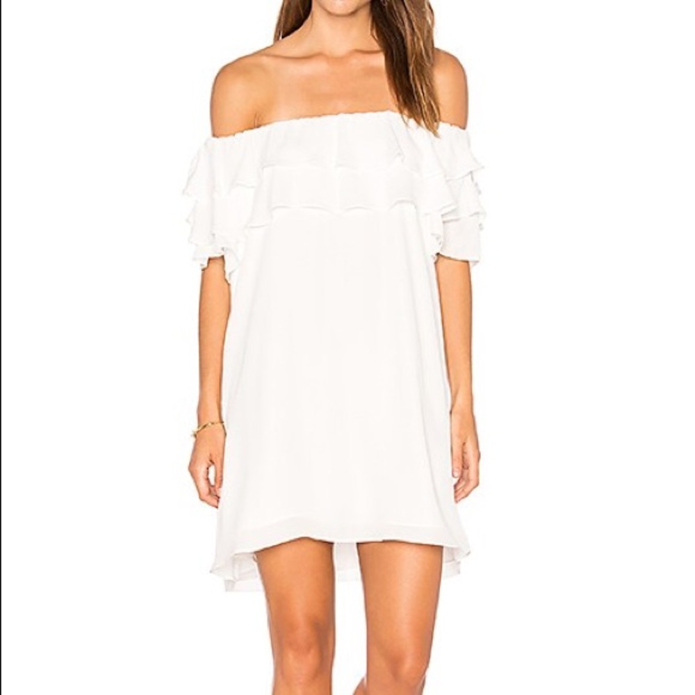 KRISA OFF SHOULDER RUFFLE DRESS SIZE XS